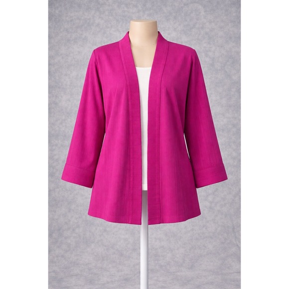 Isaac Mizrahi Live! Sweaters - NWOT Isaac Mizrahi Live Pink Textured Knit Open‎ Front Cardigan 3/4 Sleeve M